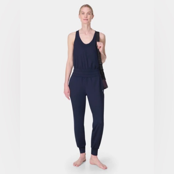 *NWT* Sweaty Betty Gaia Marl Performance Yoga Jumpsuit - Navy - Picture 5 of 6